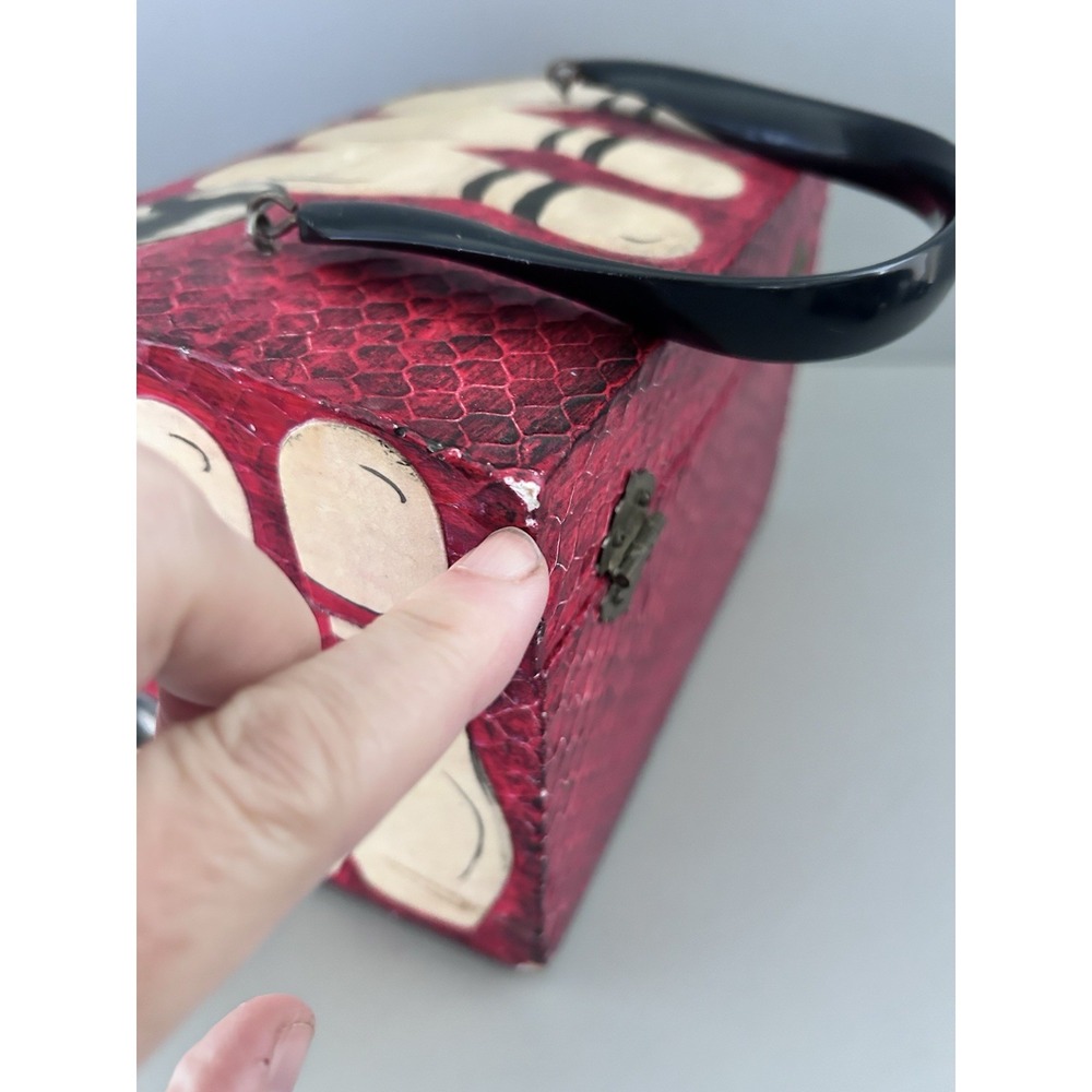Vintage Rockabilly Bowling Decoupage Wooden Box Purse Handbag Red & Black OOAK! - Picture 16 of 16